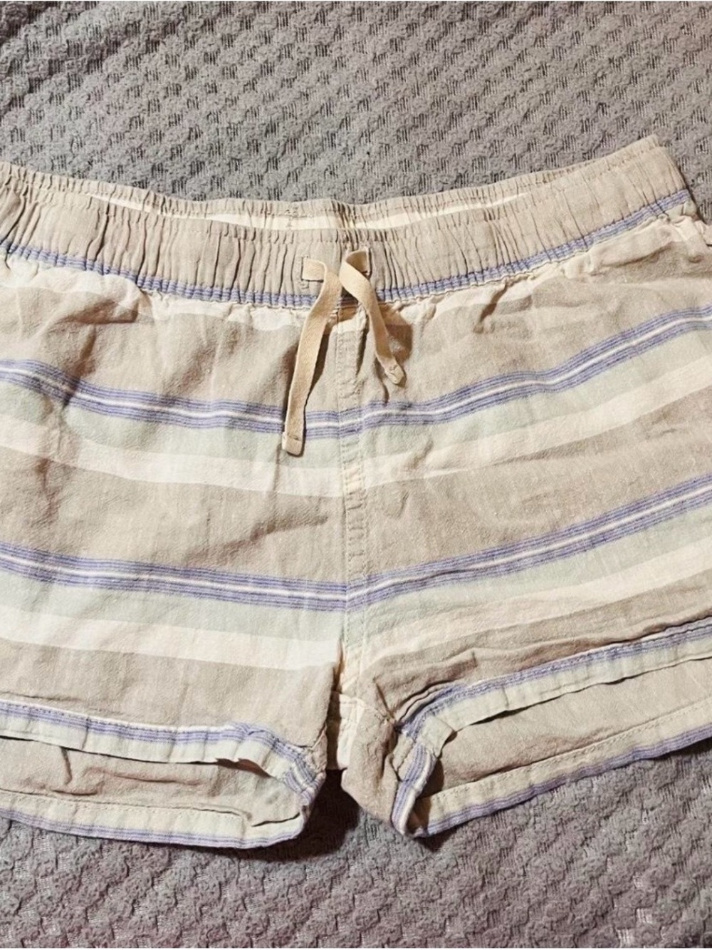 Patagonia Beige and Light Blue Striped Women's Athletic Shorts